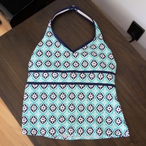 Lands End Womens Halter Tankini Teal Pattern Top